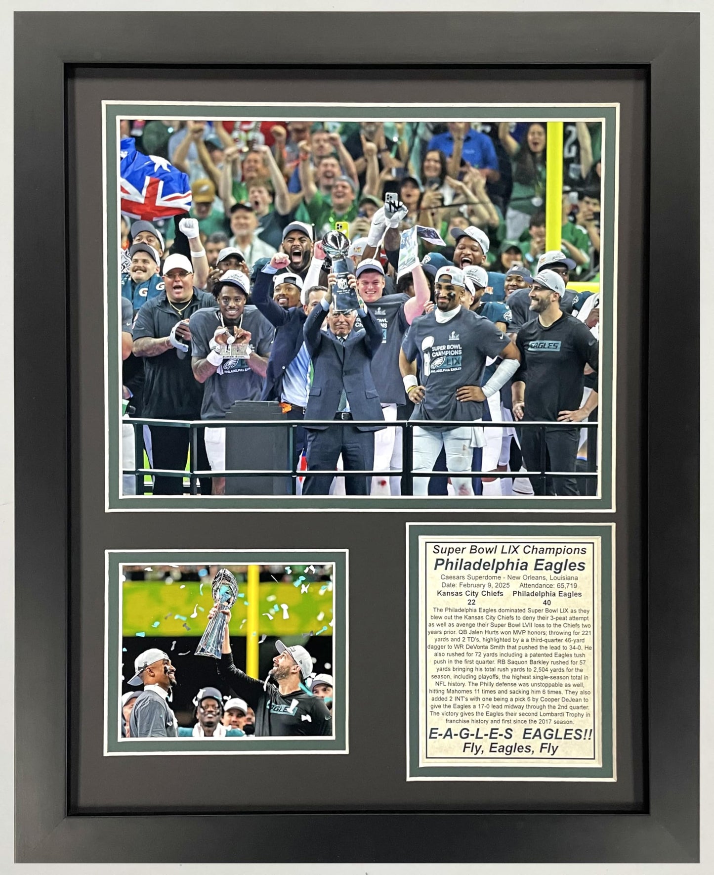 2024 Eagles SB LIX 59 Champions | Collectible Philadelphia Football Memorabilia | Framed Picture and Photo Collage Gifts | (Eagles Podium, 12"x15", Framed)