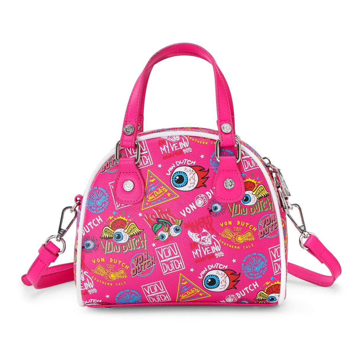 Von Dutch Womens Jax Bowling Bag Purse (Hot Pink)