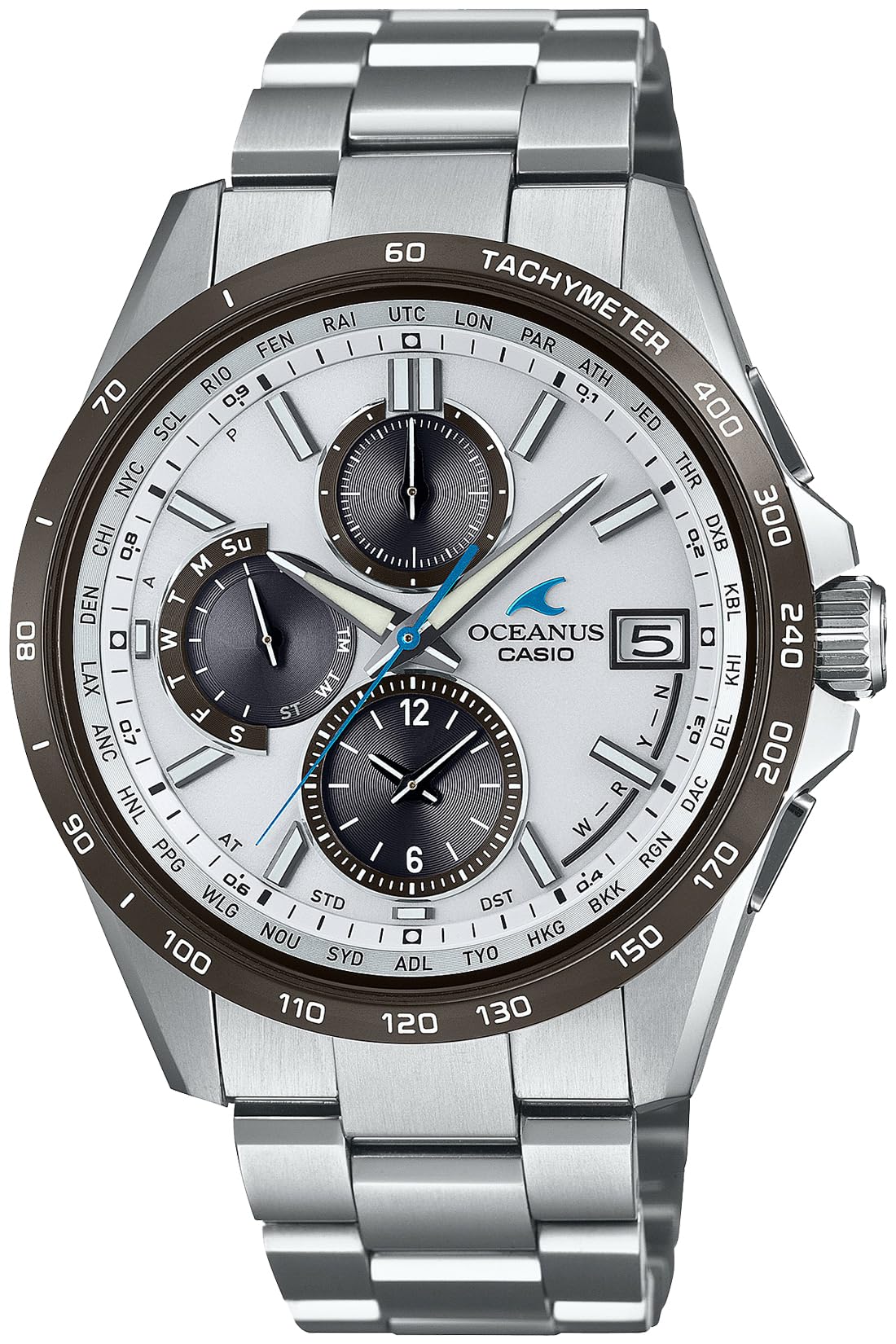 Casio OCW-T2600 Series Oceanus Classic Line Radio Solar Wristwatch, White/Black Bezel, Titanium Band Import from Japan New, Silver