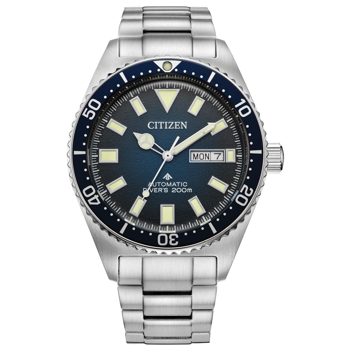 Citizen Men's Automatic Promaster Sea Dive Watch, 3 Hand Silver Stainless Steel Watch with Blue Gradient Dial, ISO Certified (Model: NY0129-58L)