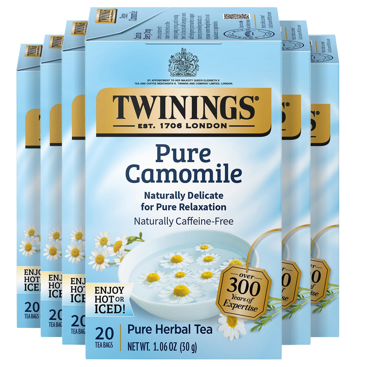 Twinings Pure Camomile Herbal Caffeine-Free Tea Bags, 20 CT Box (6 Pack)