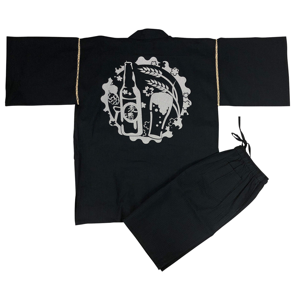 Edoten Japan 100% Cotton Jimbei Original Printing Beer Bottle Navy M