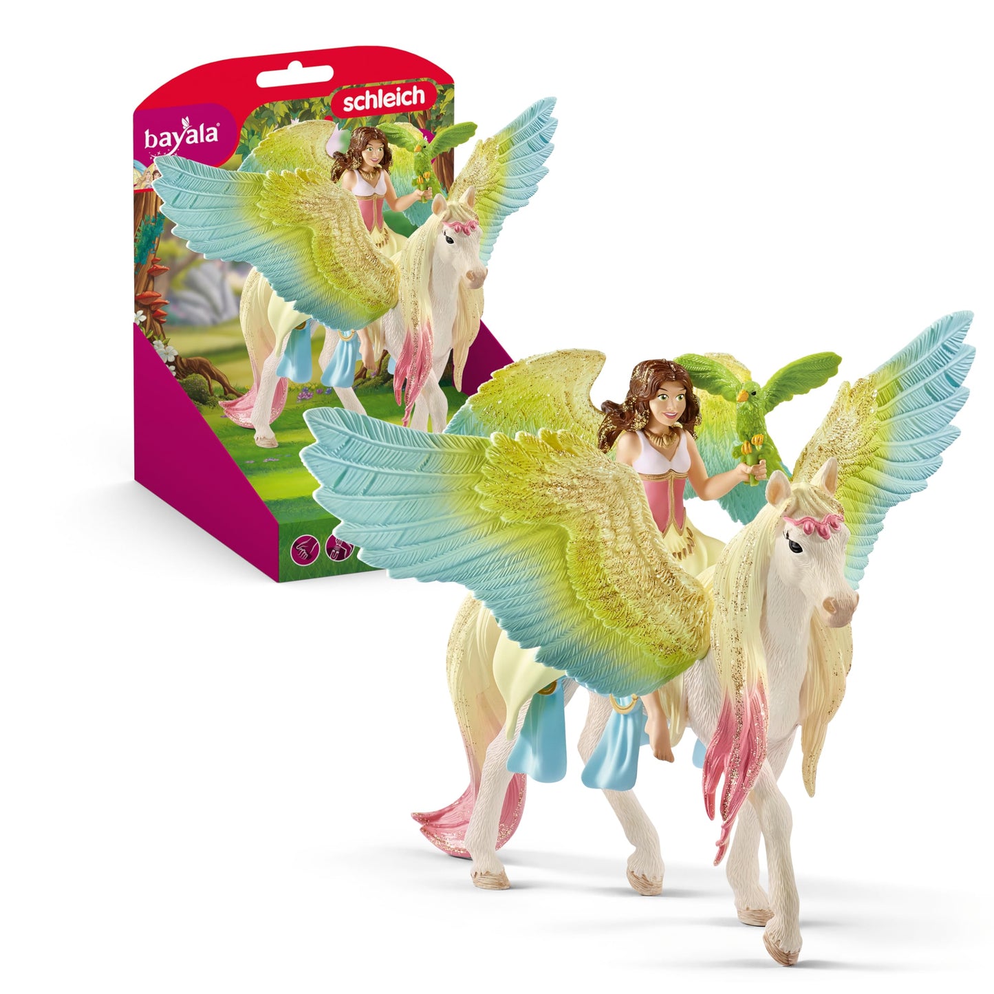 Schleich Bayala - 3PC Surah the Fairy and Unicorn Toy for Girls and Boys - Fairy, Bird and Pegasus Toy Set - Kids Ages 5+