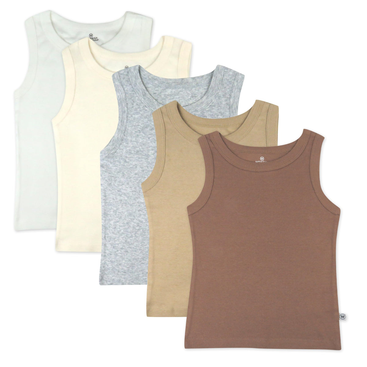HonestBaby Sleeveless Muscle T-Shirts for Infant Baby and Toddler Boys, Girls, 5-Pack Natural Ombre, 2T