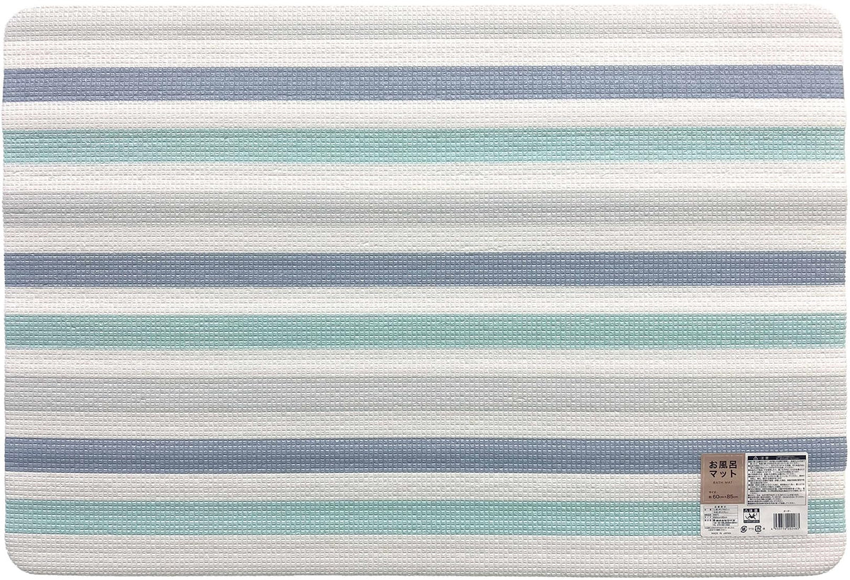 Wise Bath Mat, M Shape, Border, Blue, Made in Japan, Soft, Elastic, Protects Against Cold, 202483