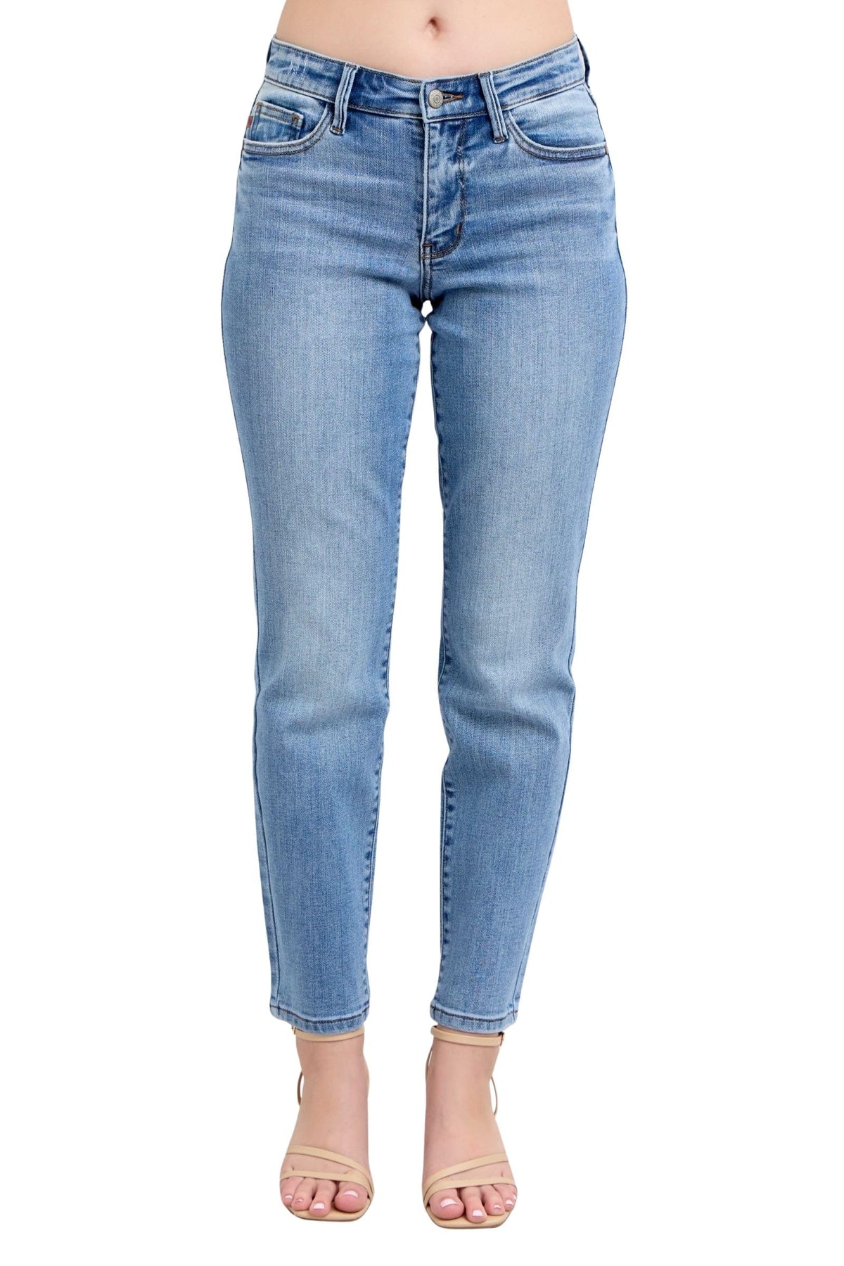Judy Blue Women's Mid-Rise Vintage Wash Slim Fit Jeans with Cell Phone Pocket (Medium Blue, 15)