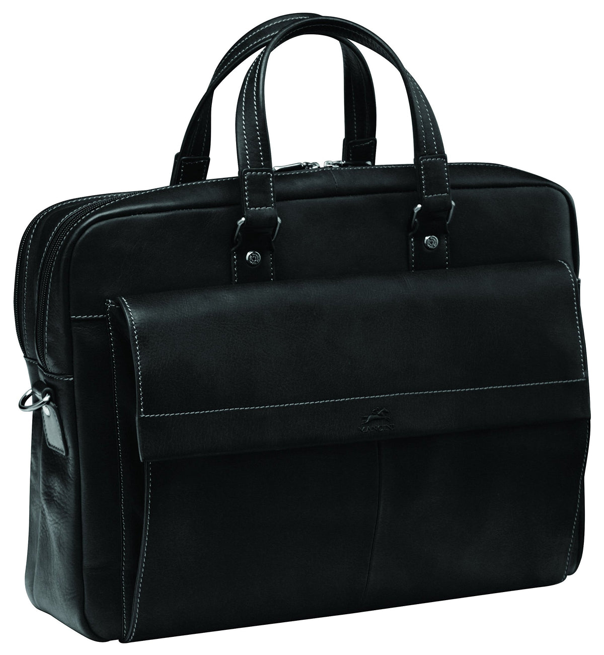 Colombian Double Compartment Leather Laptop Briefcase Color: Black