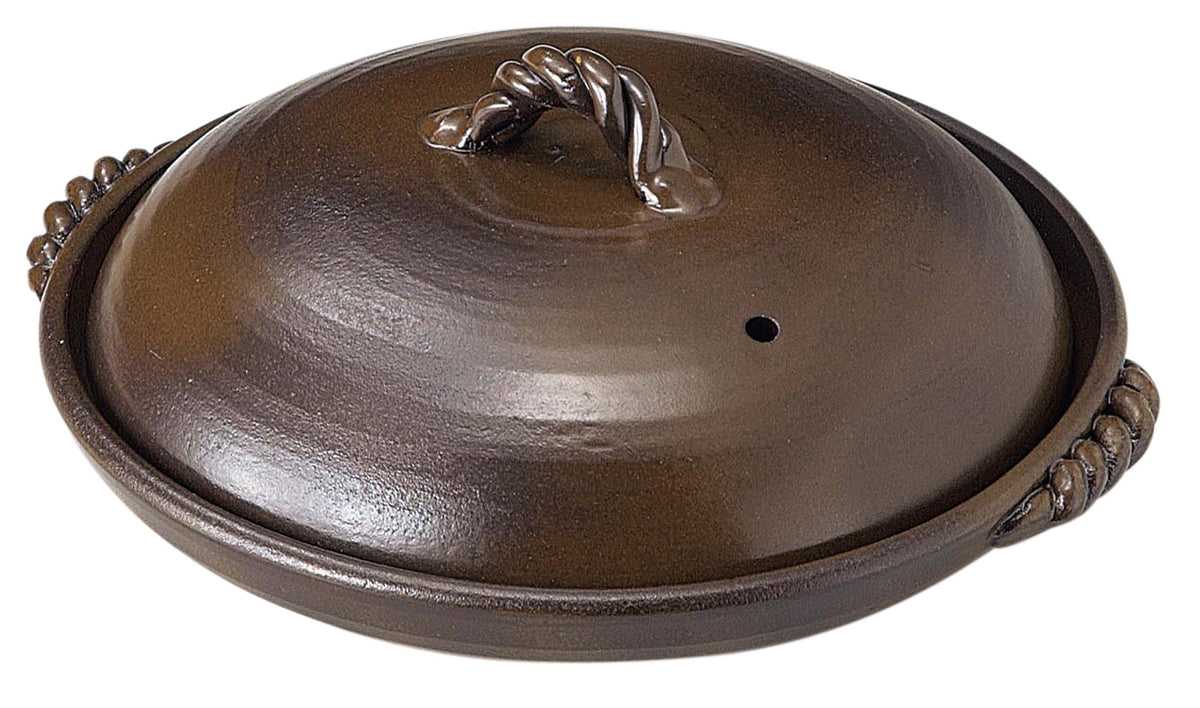 Sanko 09055 Banko Ware Ceramic Plate, Glaze, 10.8 inches (27.5 cm), With Lid, No. 8