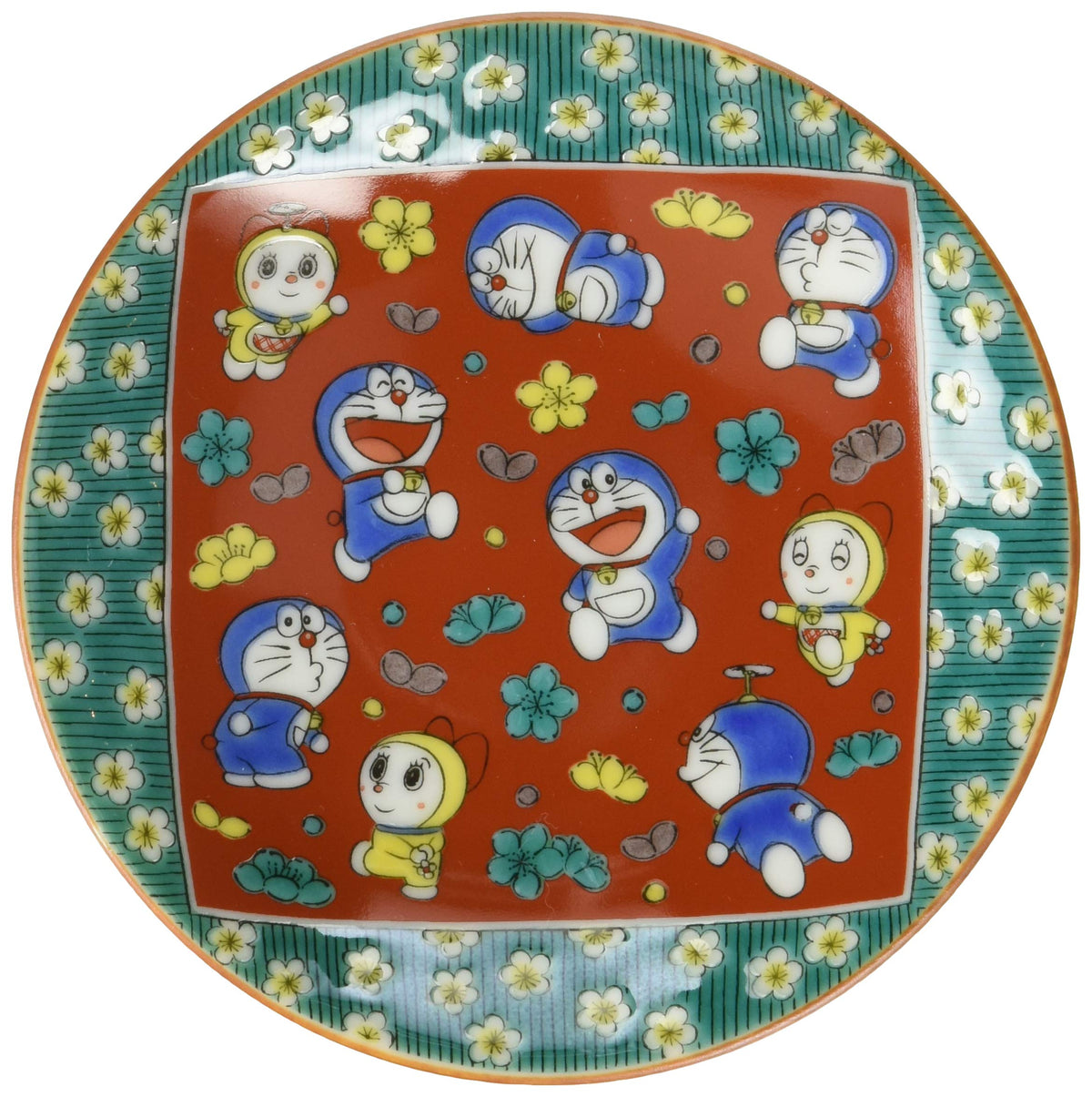 金正陶器(Kaneshotouki) Doraemon 008146 Kutani Ware Small Plate, Wooden Rice Style, Plum Blossom