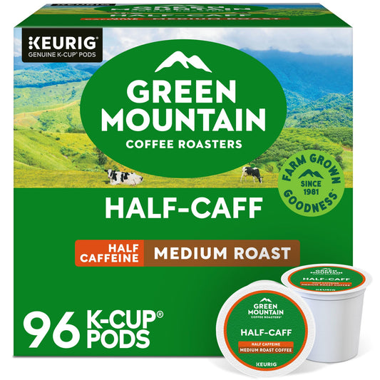 Green Mountain Coffee Roasters Half Caff, Single-Serve Keurig K-Cup Pods, Medium Roast Coffee Pods, 96 Count