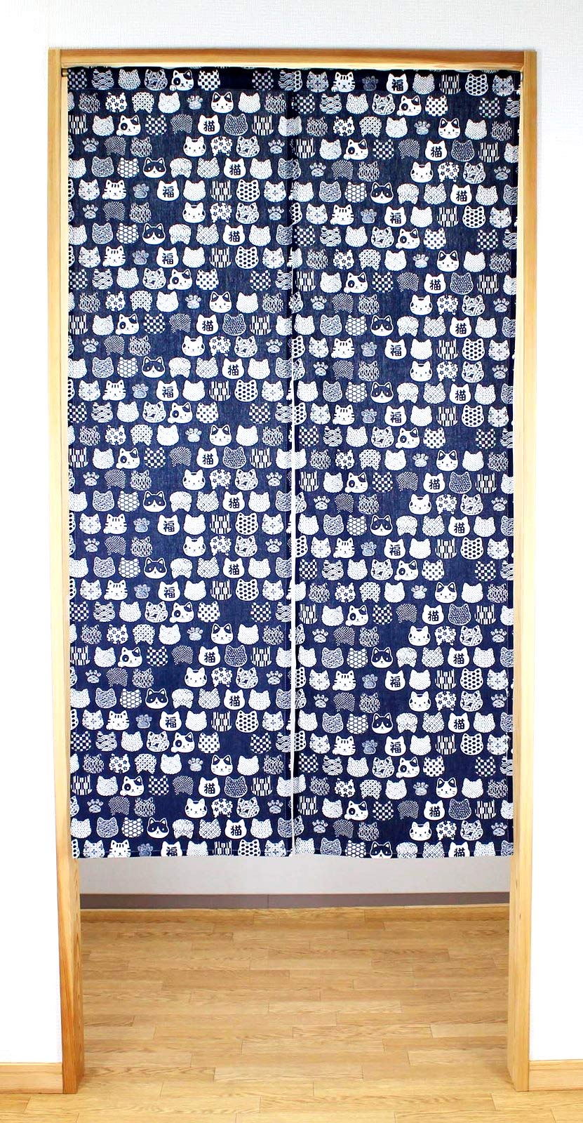 Narumikk noren Japanese Style Doorway Curtain 85x150cm Cloth cat Pattern (Dark Blue)