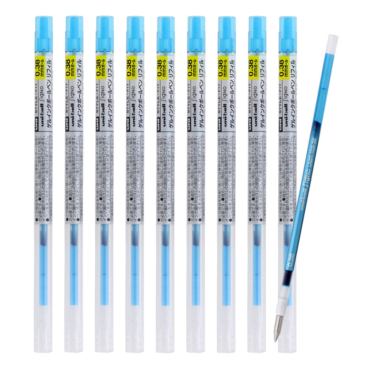 Mitsubishi Pencil Ballpoint Pen Refill, Style Fit Signo 0.38, Sky Blue, 10 Count UMR1093848