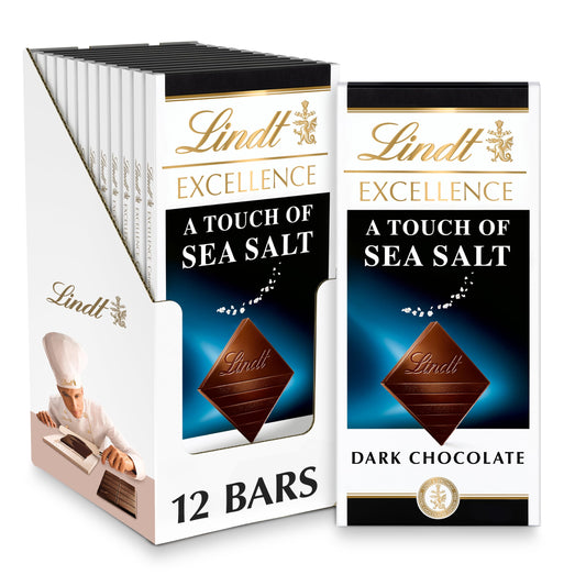 Lindt EXCELLENCE Sea Salt Dark Chocolate Bar, Dark Chocolate Candy with a Touch of Sea Salt, 3.5 oz. Bar (12 Pack)