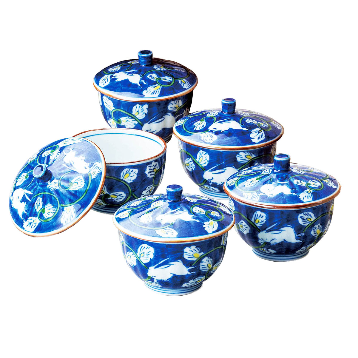 浜陶 Kousho Kiln Color Rabbit Arabesque Drawing Assortment Ht