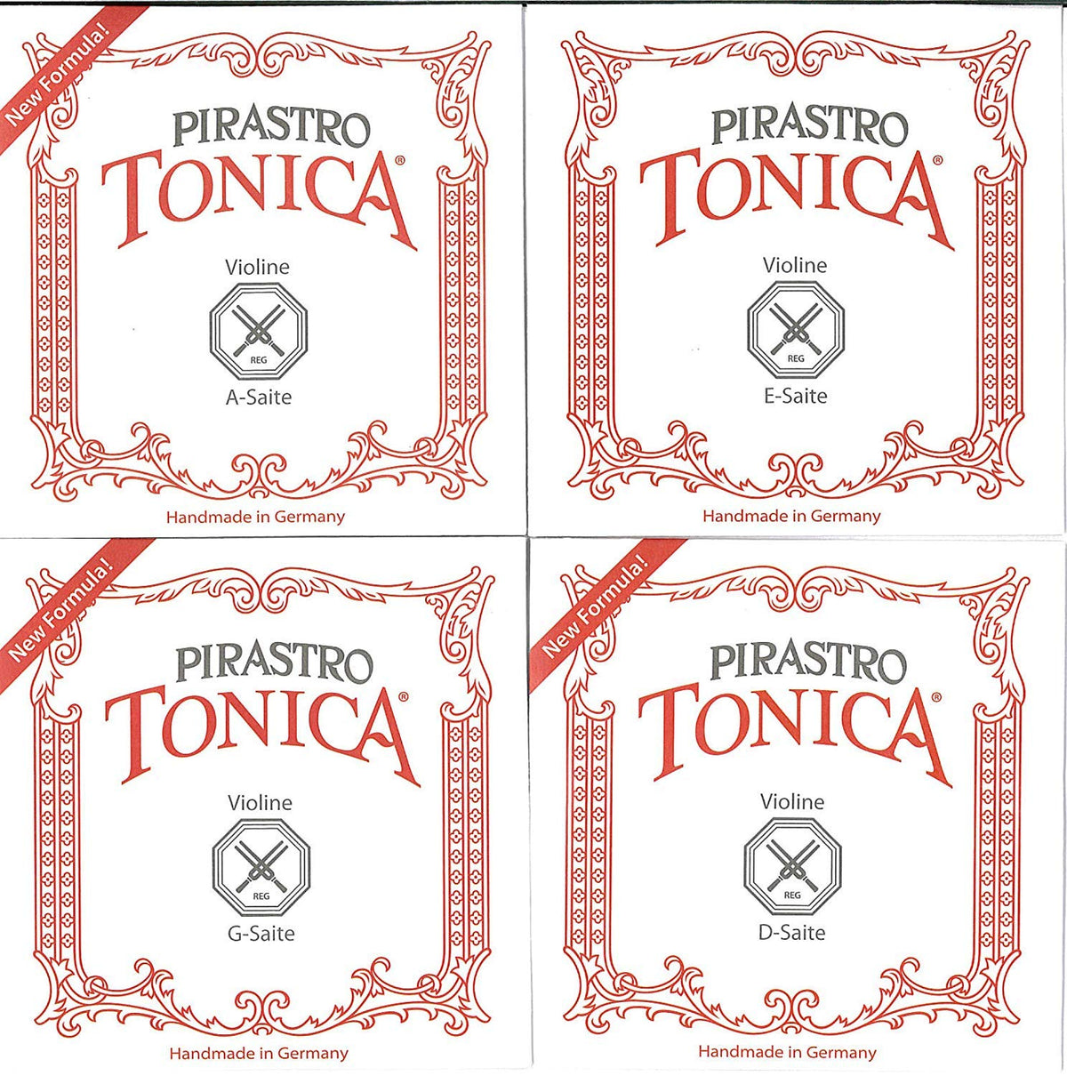 Violin Strings PIRASTRO TONICA Tonica 4/4 Size 4 String Set (E Wire: Loop #3128 Silvery)