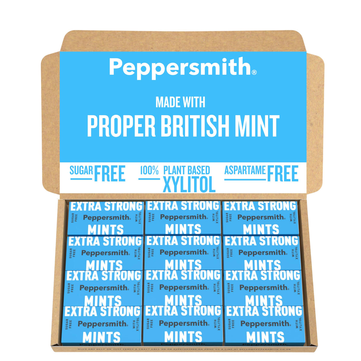 Peppersmith 100% Xylitol Mints, Eucalyptus and Fine English Peppermint, 15 g (Box of 12, Total 300 Mints)