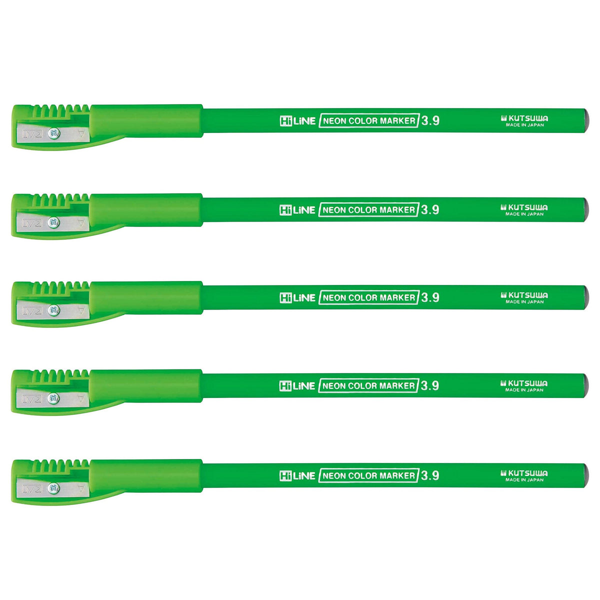Kutsuwa RF017GR-5P Fluorescent Pencil Markers, Green, Pack of 5