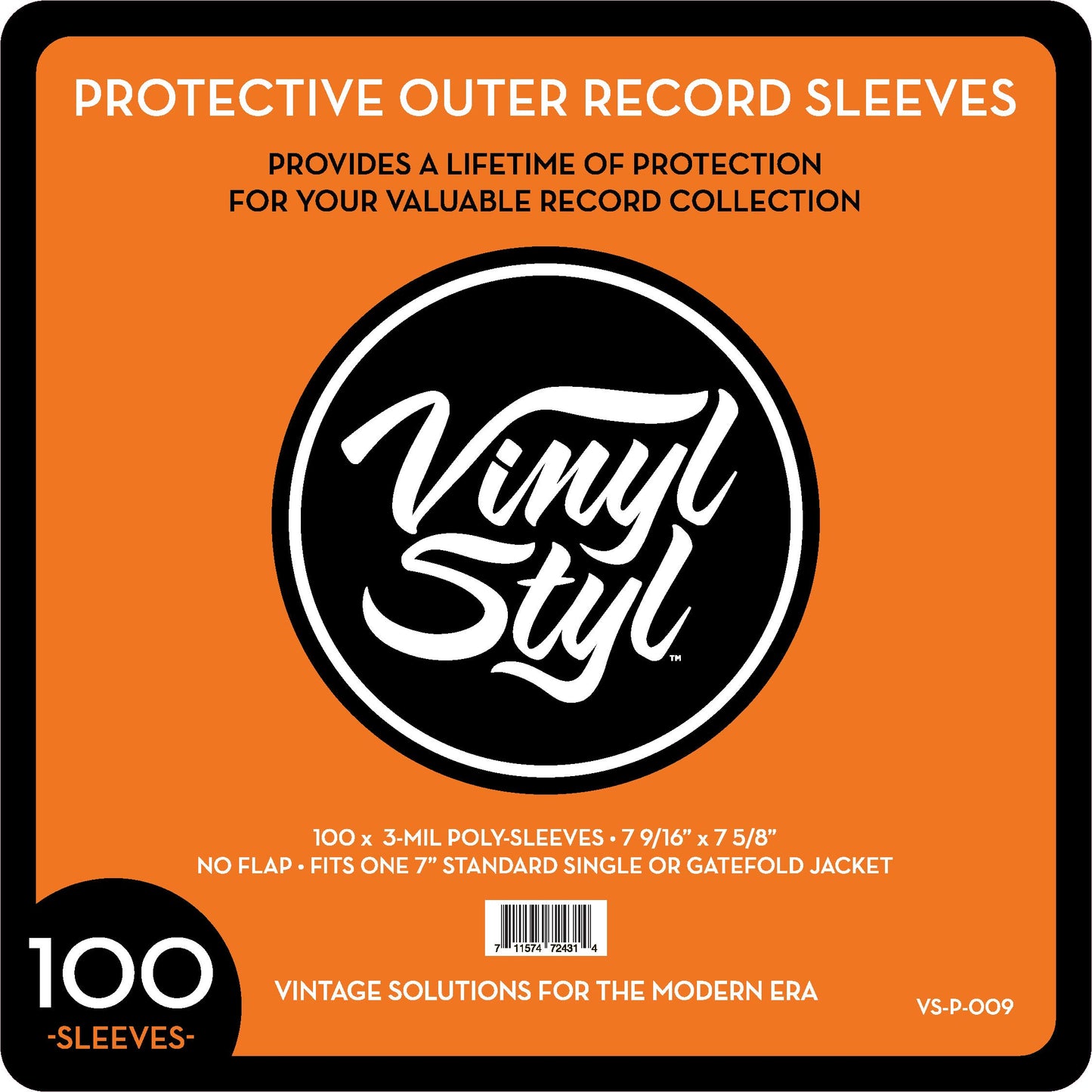 Vinyl Styl 45 RPM Vinyl Record Protective Outer Sleeves - 7" - 100 Ct (Clear)