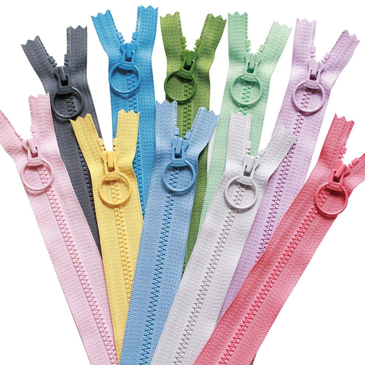 Y.K.K. 3VSR40-10MIX Vislon Fastener with Ring, Dull Color, 15.7 inches (40 cm), 10 Colors, 1 Piece