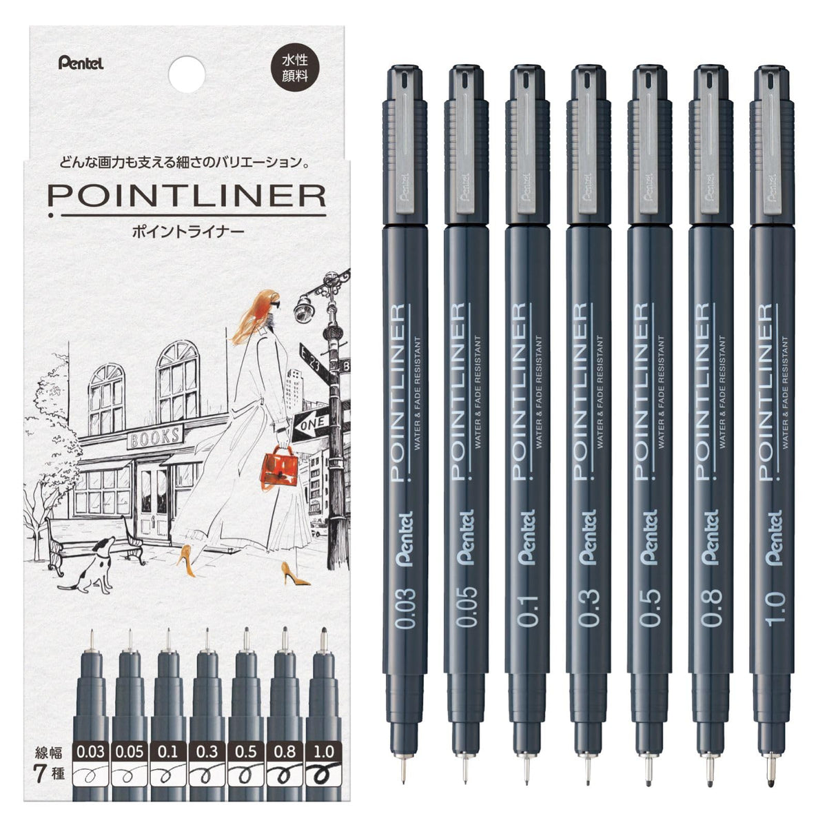 Pentel POINTLINER, Water-Based Millimeter Pens, Set of 7 Line Widths (0.03/0.05/0.1/0.3/0.5/0.8/1.0mm), Black (S20P-7STA)