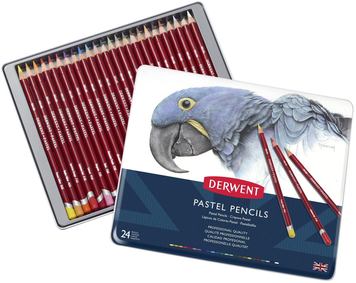 Derwent Pastel Pencils, 4mm Core, Metal Tin, 24 Count (32992)