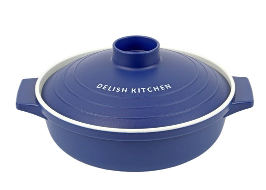 DELISH KITCHEN CC-1346 Pearl Metal Microwave Cookware, Navy, Microwave Cooking Pot, 7.1 inches (18 cm)