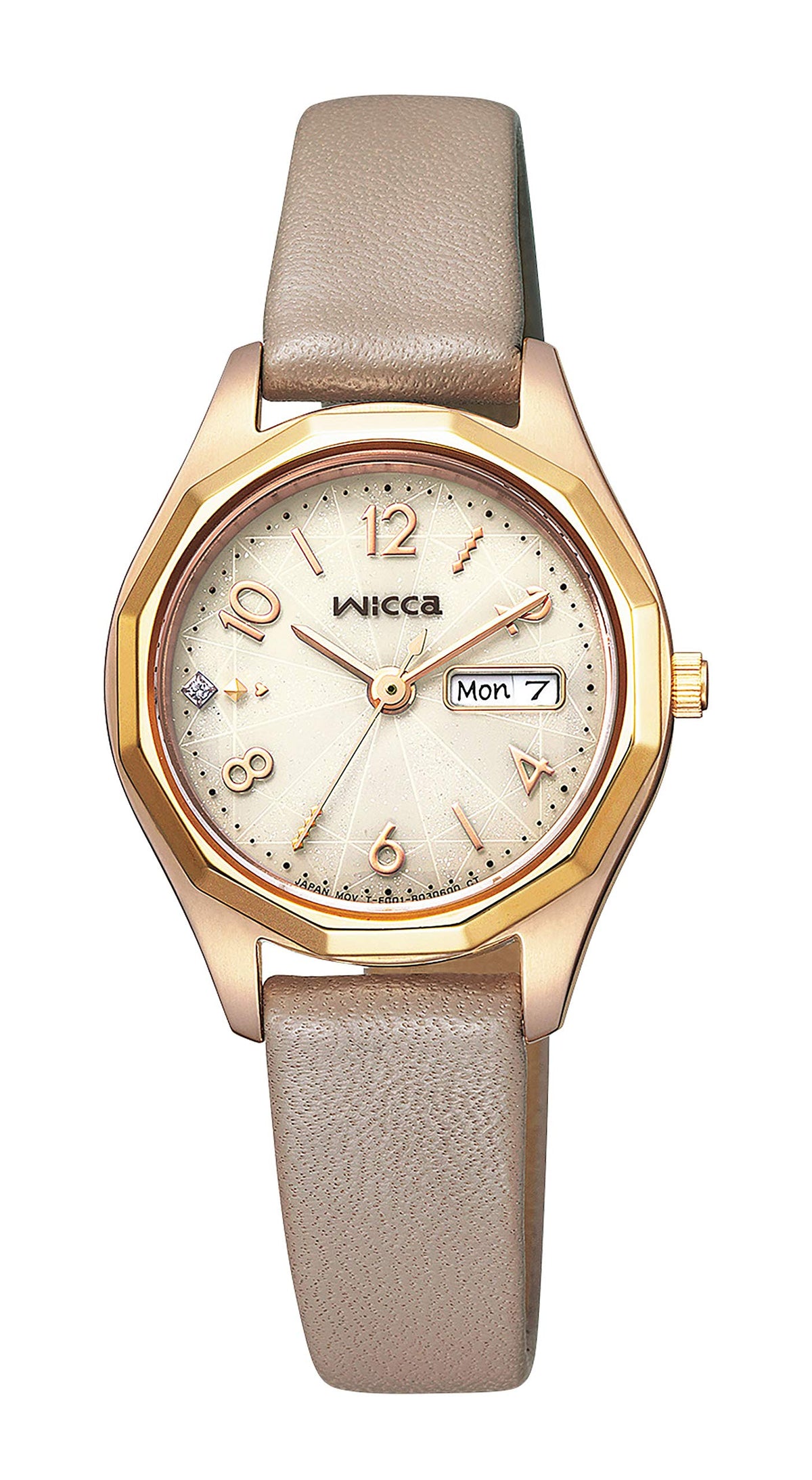 Citizen KH3-525-90 Wicca Solar Tech Watch, Waterproof, Popular, Leather Strap, White, Day & Date, Beige, gold, Simple Feminine