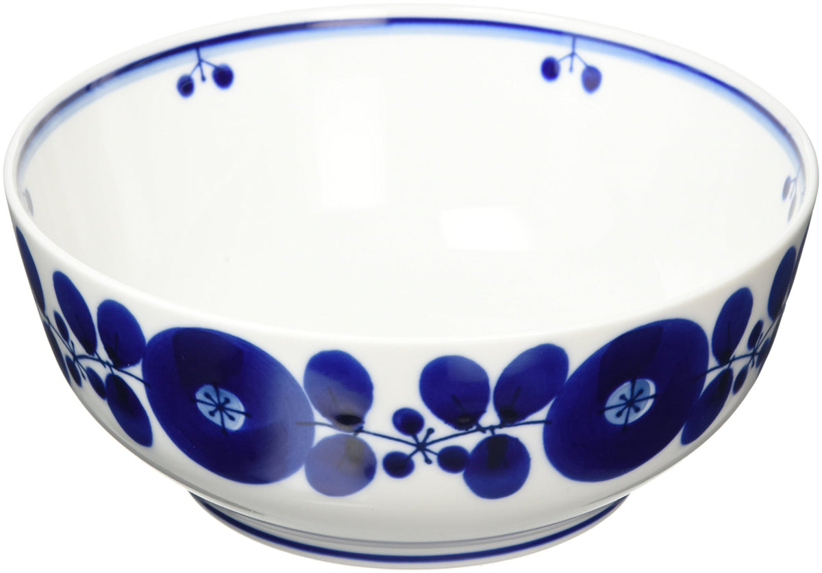 Hakusan Toki Ball (L) Blue Bloom (Approx.) φ7.3 x 3.0 inches (18.5 x 7.5 cm), Hasami Ware, Made in Japan