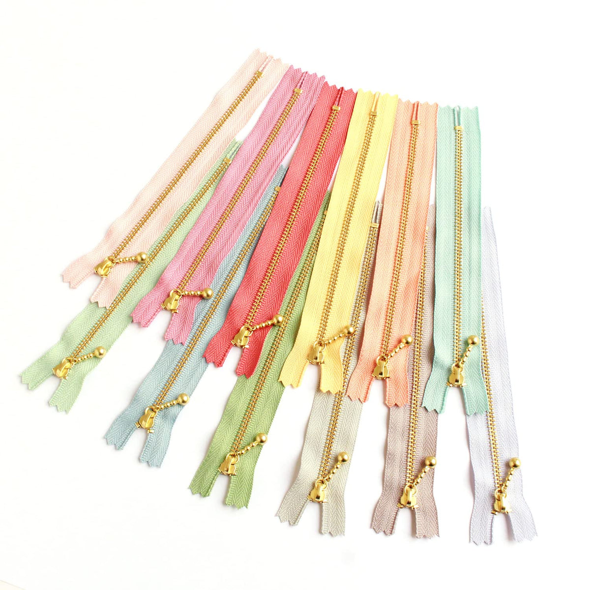 Y.K.K 3G16-N12MIX Zipper with Ball, Nuance Color, Set of 12 Colors, 6.3 inches (16 cm), Gold