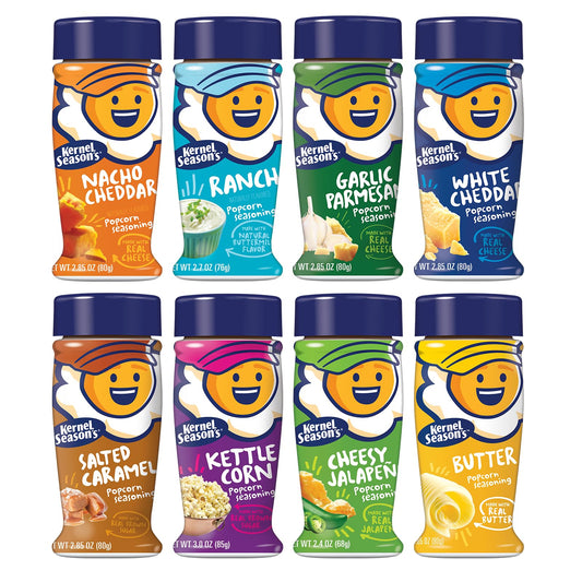 Kernel Season's Popcorn Seasoning Full Size Jars Variety Pack, Retail Sizes (Pack of 8)
