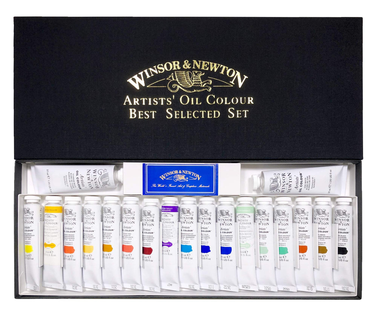 Windsor & Newton Oil Paint, Windsor & Newton Artist Oil Color, 0.7 fl oz (21 ml), New 19 Color Set, B Set, White, 1.3 fl oz (37 ml)