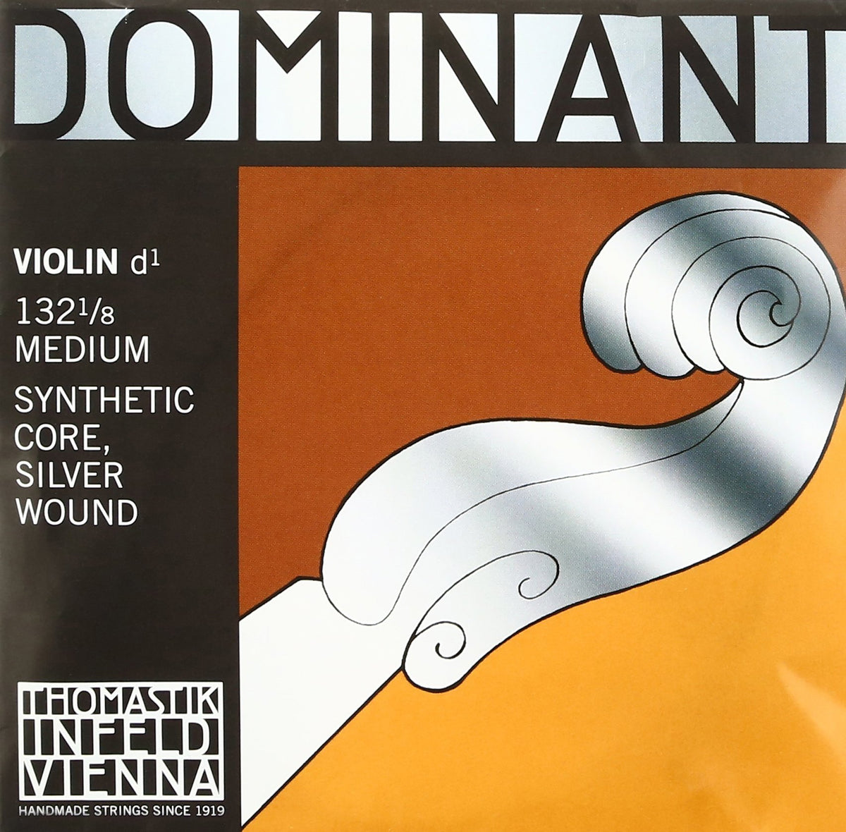 Thomastik-Infeld Dominant Violin D String, 1/8 Size, Medium Tension - 132.18 - Synthetic Core, Silver Wound - Clear & Balanced Tone, The Reference Standard for Violin