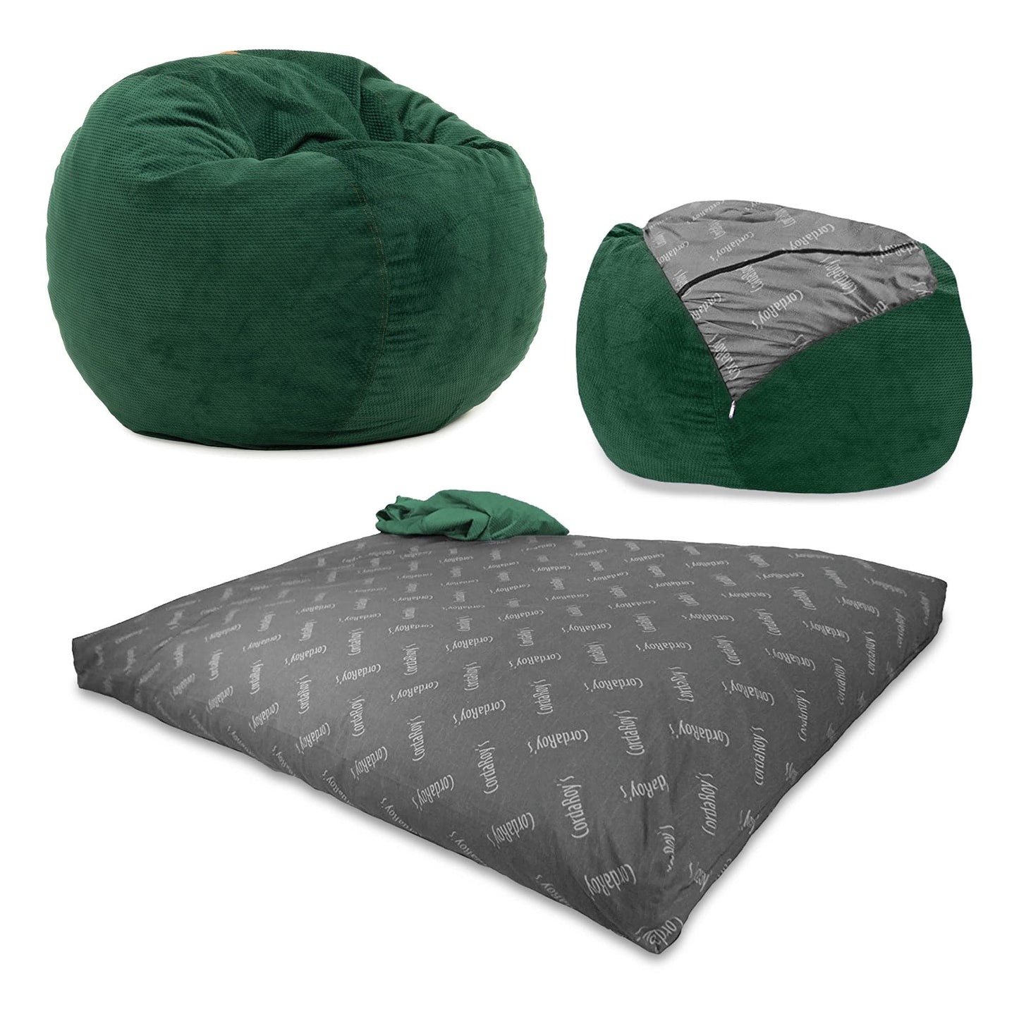 CordaRoy's Chenille Bean Bag Chair, Convertible Chair Folds from Bean Bag to Lounger, As Seen on Shark Tank, Rainforest - Full Size
