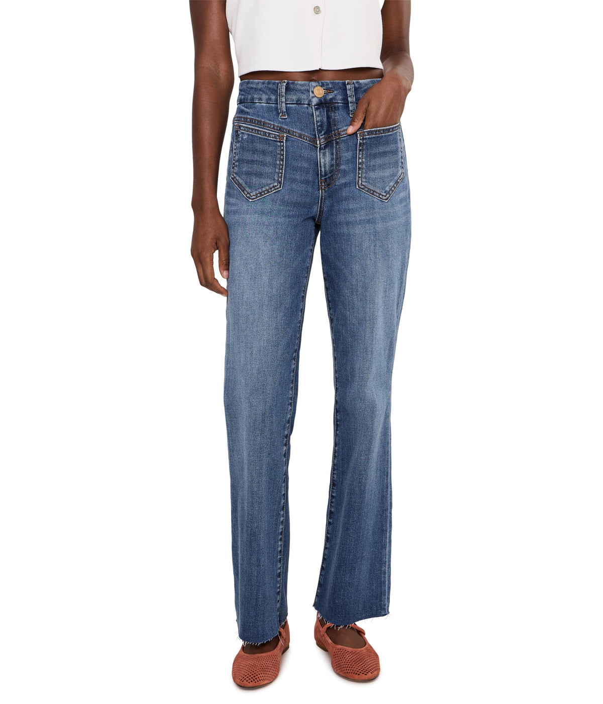 KUT from the Kloth, Womens, Kelsey High-Rise Ankle Flare Front Yoke Pocket Raw Hem, Peak, 6, Inseam: 29