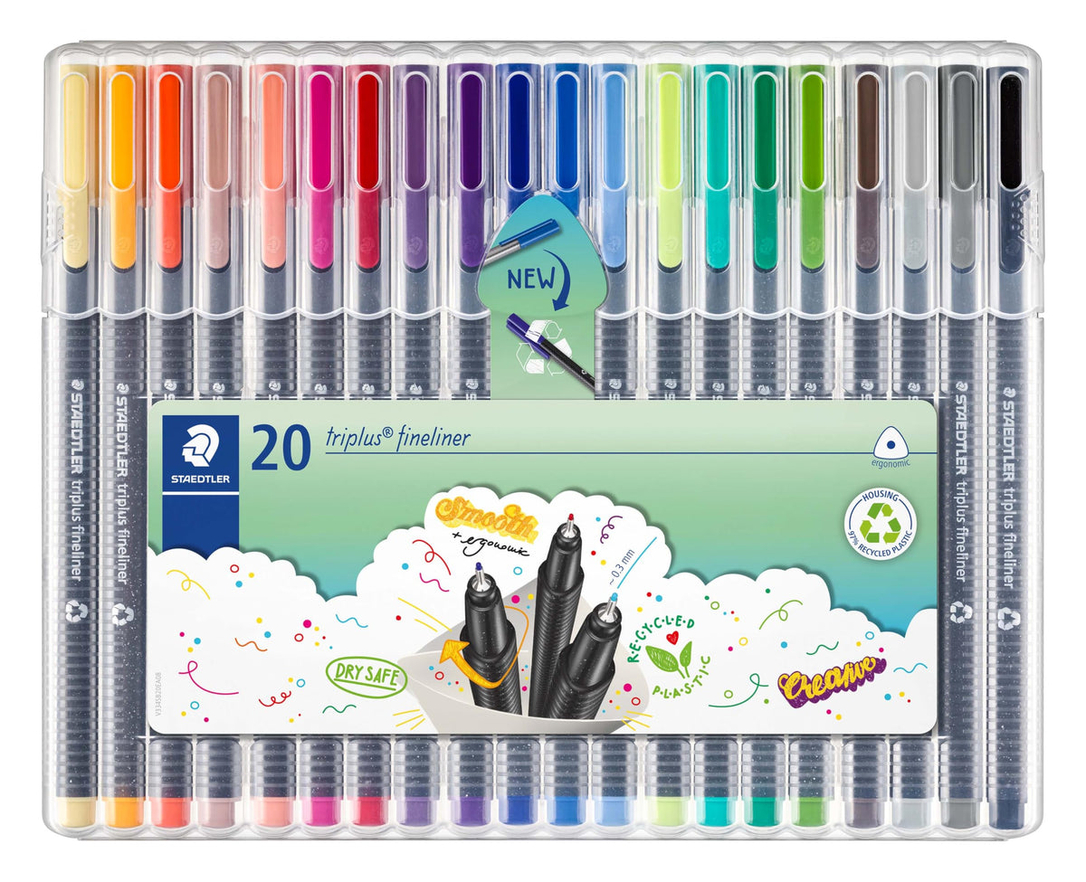 STAEDTLER Triplus Fineliner Pens, .3mm, Metal Clad Tip, 20-Pack, Assorted (334SB20BK)