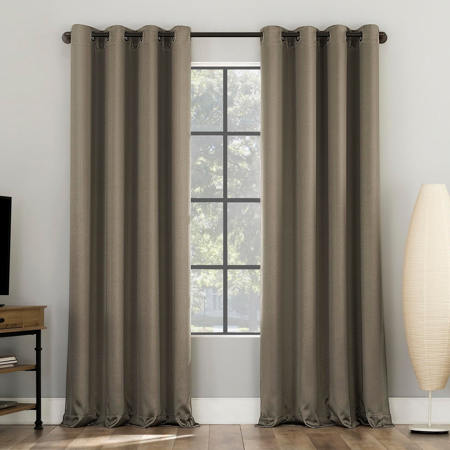 Sun Zero Nordic 2-Pack Theater Grade Noise Reducing Extreme 100% Blackout Grommet Curtain Panel Pair, 52" x 96, Mushroom Brown