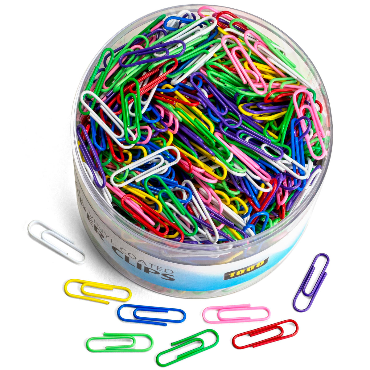 Officemate Vinyl Coated #2 Paper Clips, Assorted Colors, Tub of 1000 (97634)