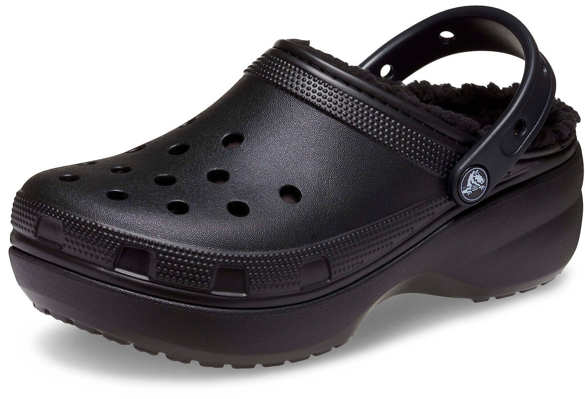 Crocs Women Classic Platform Lined Clogs, Black, 6 Women