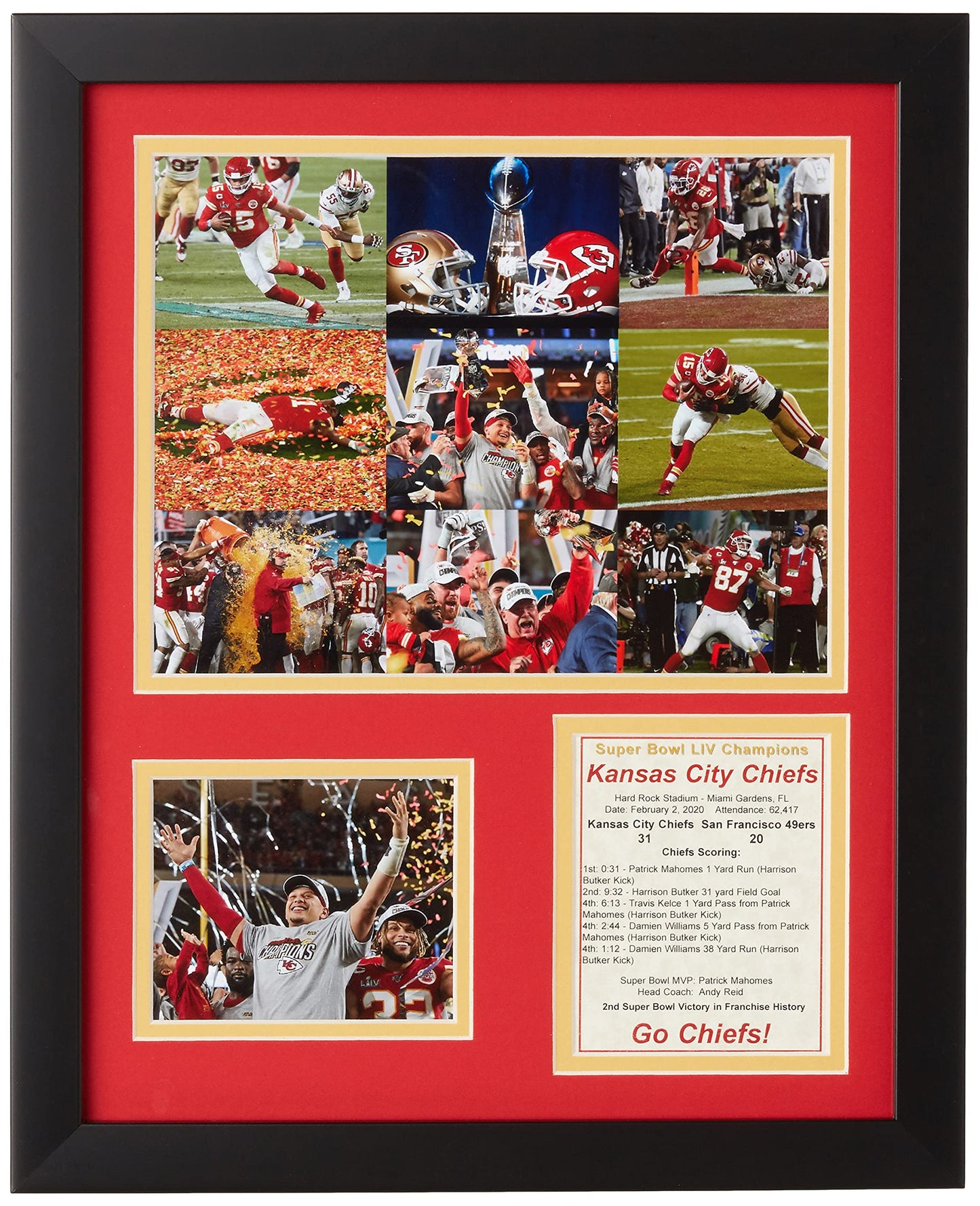 Legends Never Die "2019 Kansas City Chiefs Super Bowl LIV Champions - Collage - Framed 12""x15"" Double Matted Photos", multi