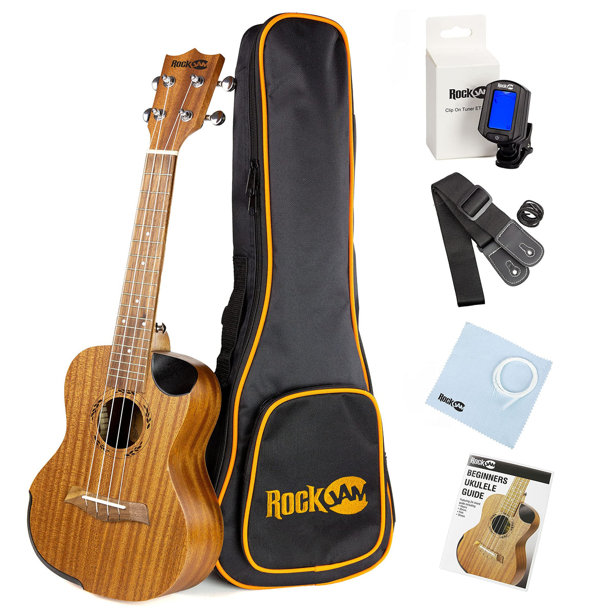 RockJam Premium Tenor Ukulele Kit with Tuner, Gig Bag, Strap, Picks & Spare Strings