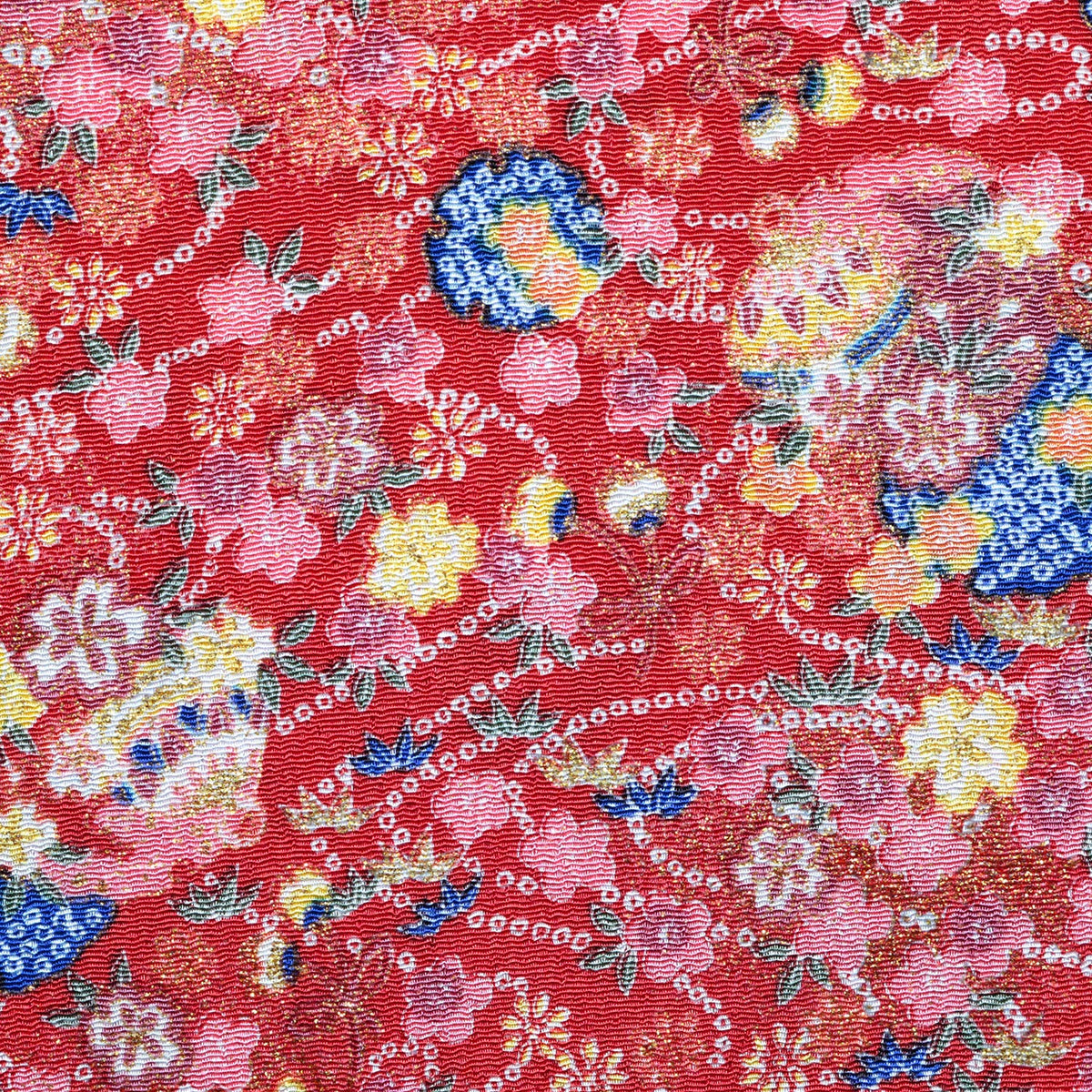 NBK GN99-01-6M Crepe Gold Color Flower Pattern Red Width Approx. 27.6 inches (70 cm) x 6m Cut Sold