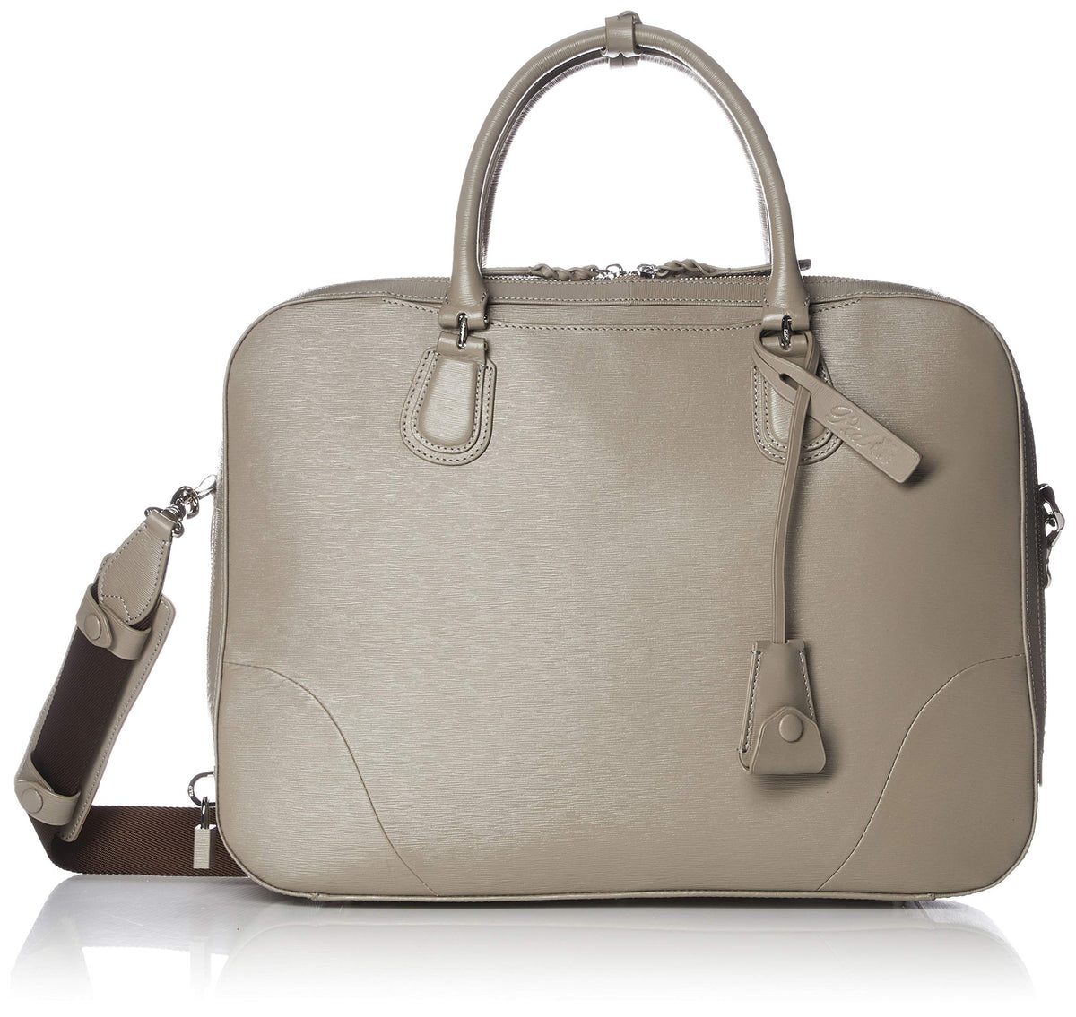 P.I.D(ピーアイディー) PID PAY102 2-Way Dual Layer Leather Briefcase with Shoulder Strap, grey (grey marl)