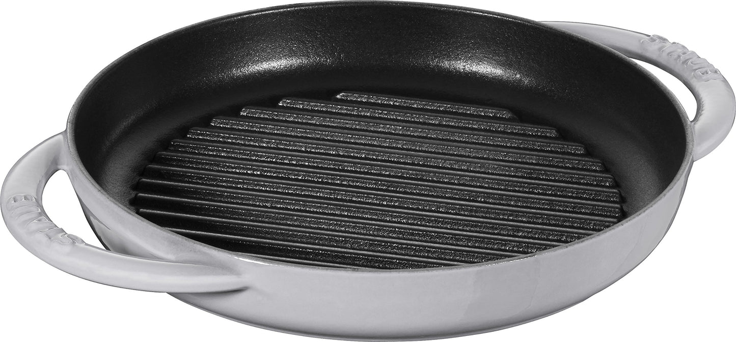Staub 40511-781 Grill & Frying Pan Pure Grill Pan, Round, Gray, 8.7 inches (22 cm), Double Handed, Cast Iron, Enamel, Induction Compatible