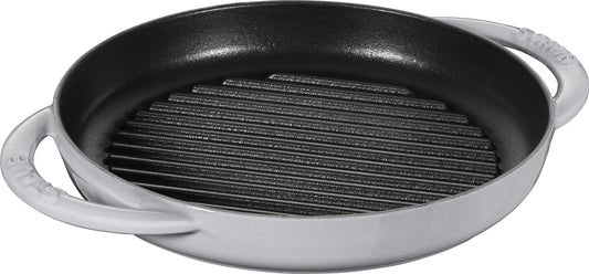 Staub 40511-781 Grill & Frying Pan Pure Grill Pan, Round, Gray, 8.7 inches (22 cm), Double Handed, Cast Iron, Enamel, Induction Compatible