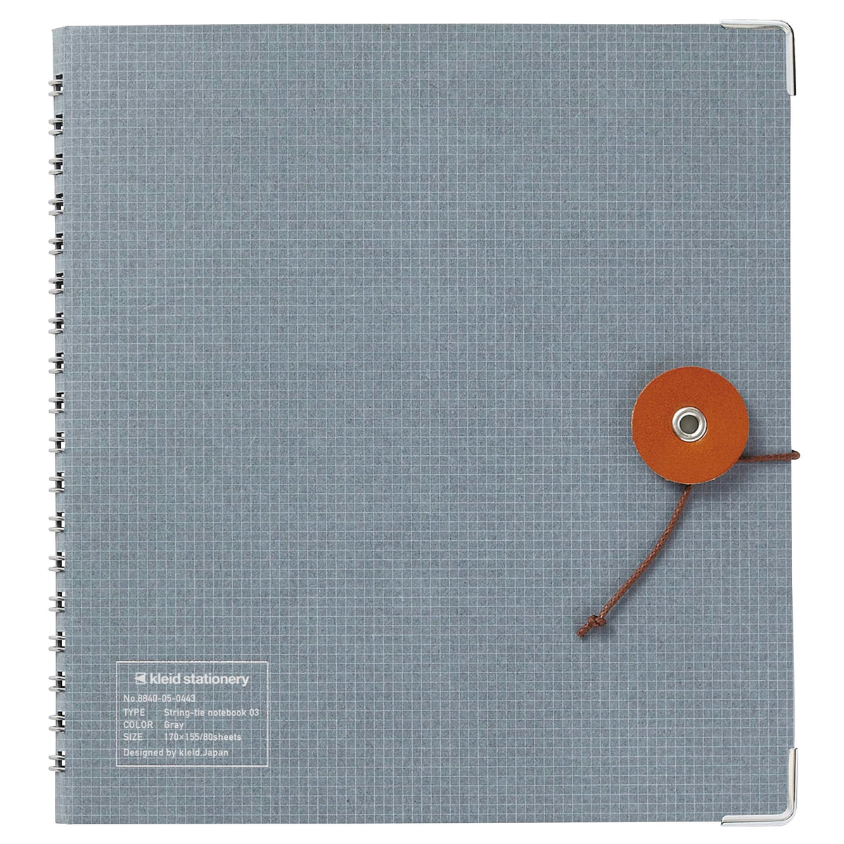 kleid 8840-05 Square Notebook, 03 String Tie Notebook, 0.08 inch (2 mm), Gray