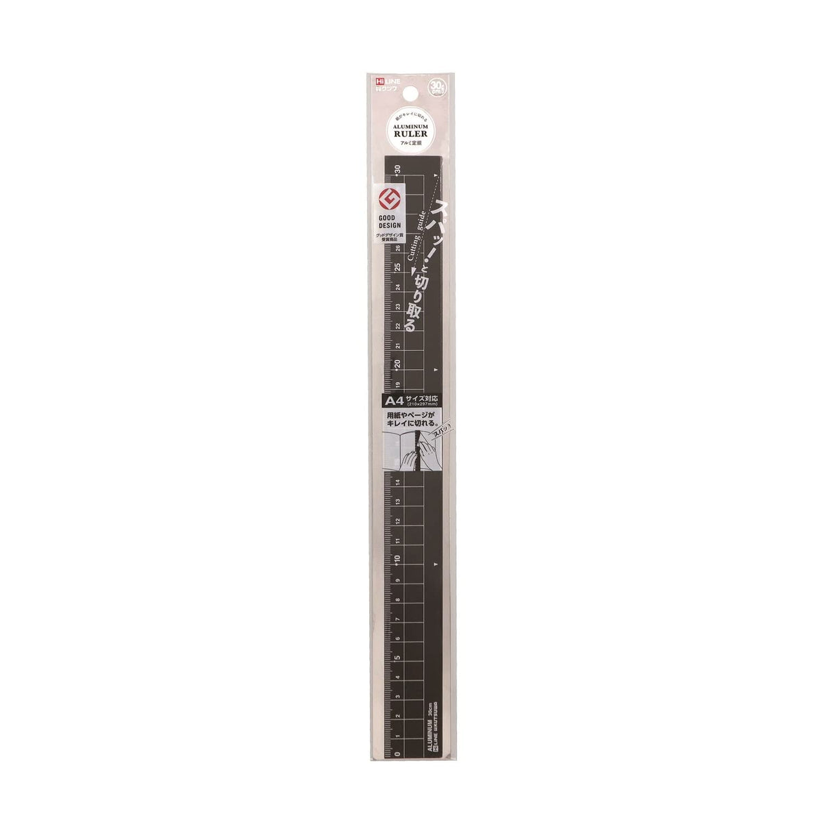 Kutsuwa XS04BK Aluminum Ruler, 11.8 inches (30 cm), Black