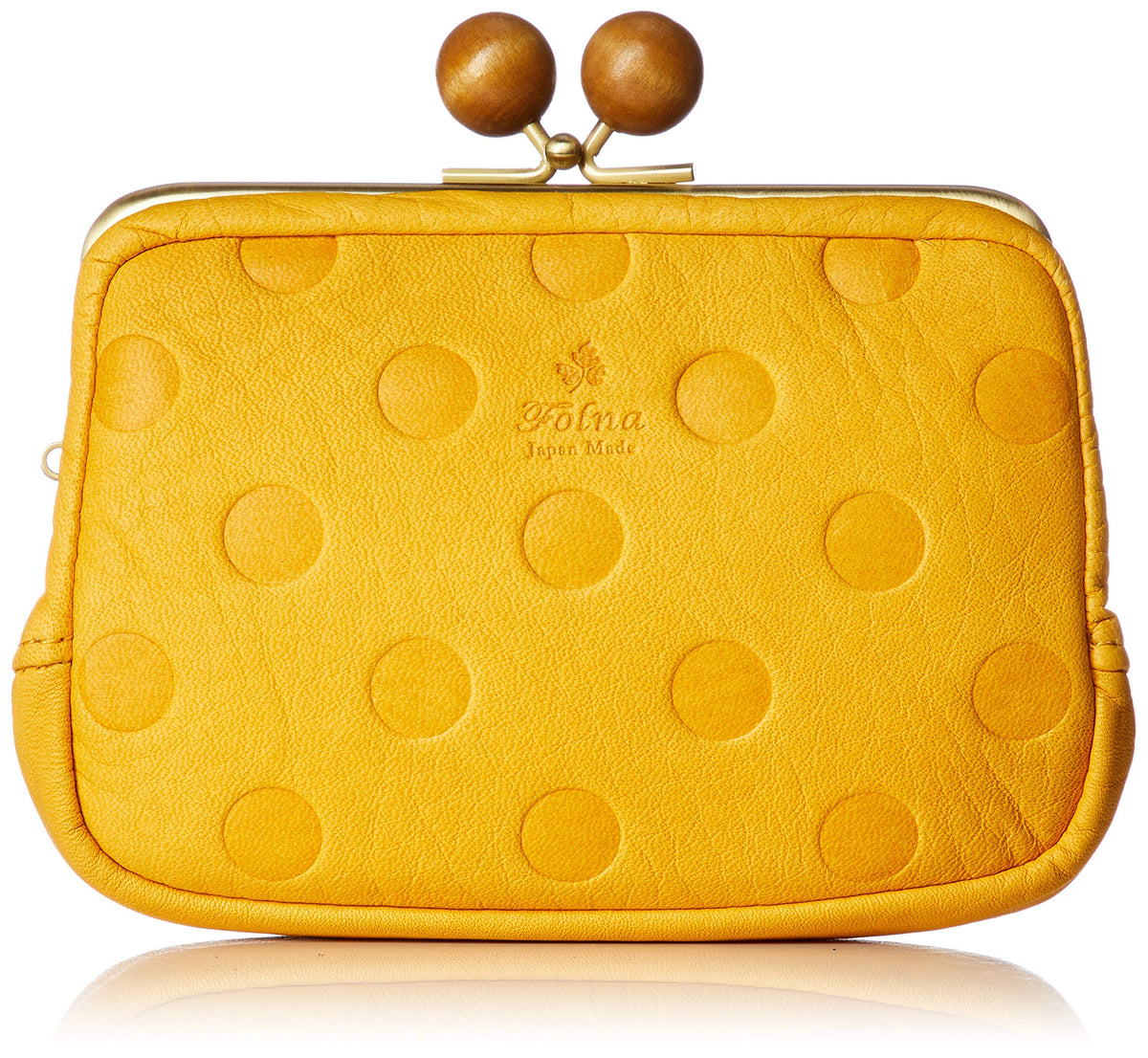Forna Women's Wallet with Wood Balls/Dots, Small Wallet, Mustard