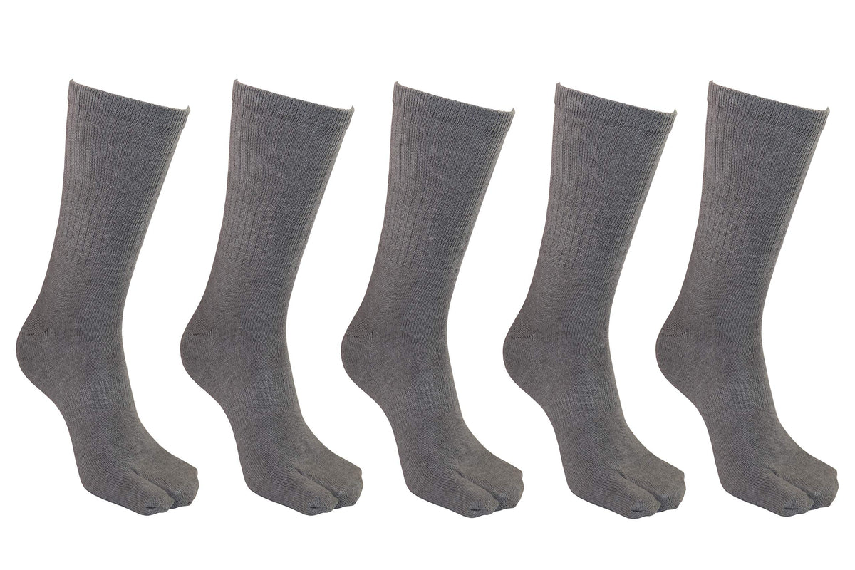 Marukin Hompo Men's 2 Toe Sandal Flip Flops Japanese Tabi Socks, 5 Pairs Pack - Gray
