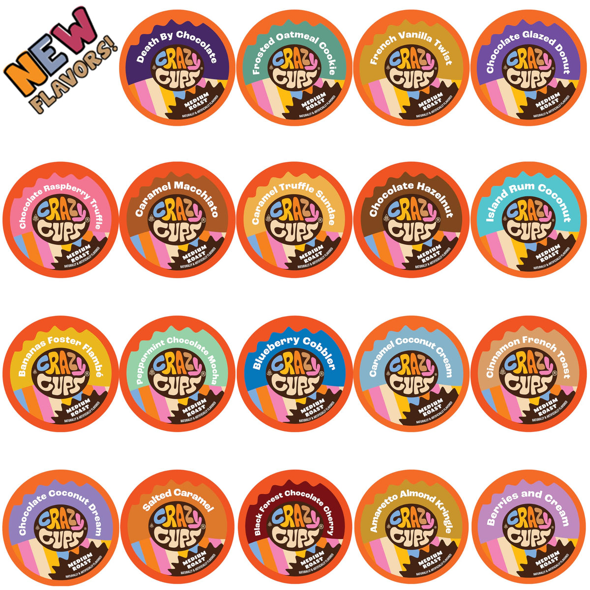Crazy Cups Flavored Coffee in Single Serve Coffee Pods - Flavor Coffee Variety Pack for Keurig K Cups Machine, 20 Count