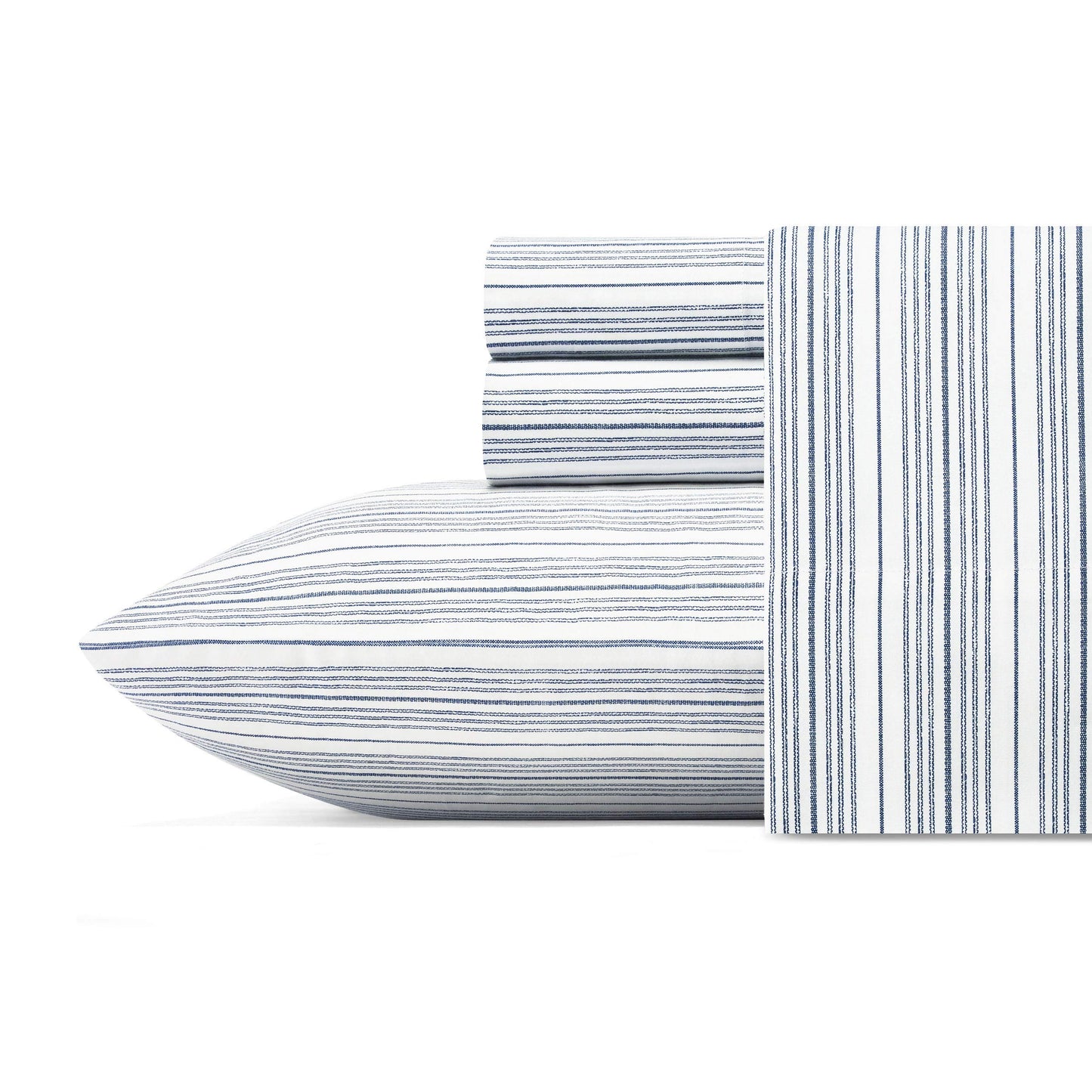 Nautica – Twin XL Size Sheet Set, Crisp Cotton Percale Bedding with Matching Pillowcase, Lightweight & Breathable Bed Sheets, Deep Pocket, College Dorm Room Essentials (Beaux Stripe Blue)